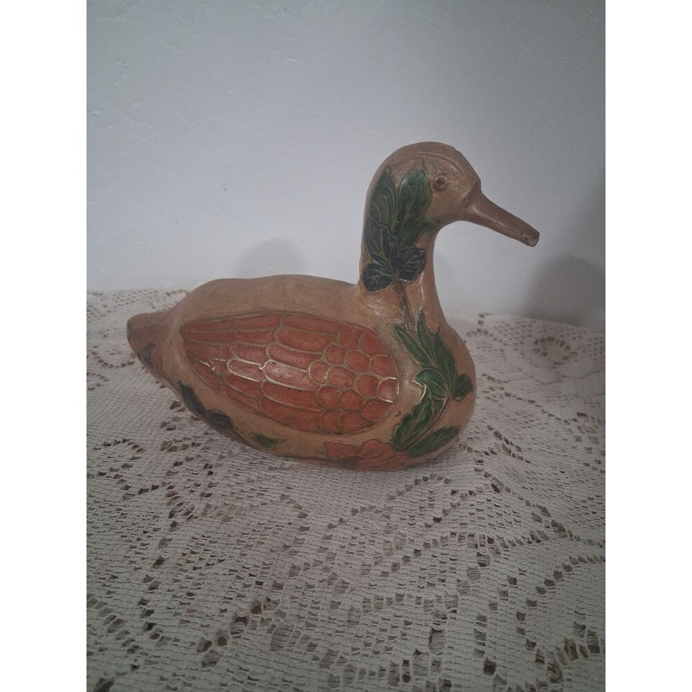 Vtg Enameled Brass Duck Figurine Hand Painted Cloisonné Style India